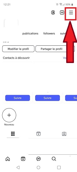 Доступ к настройкам в Insta