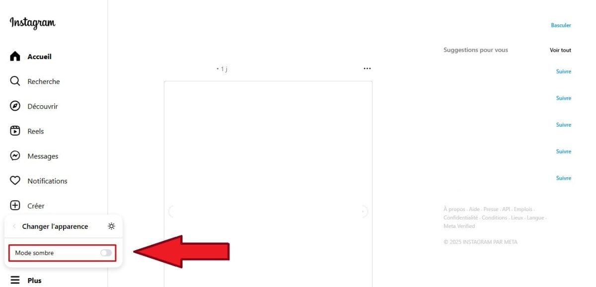 Активируйте темный режим в Instagram