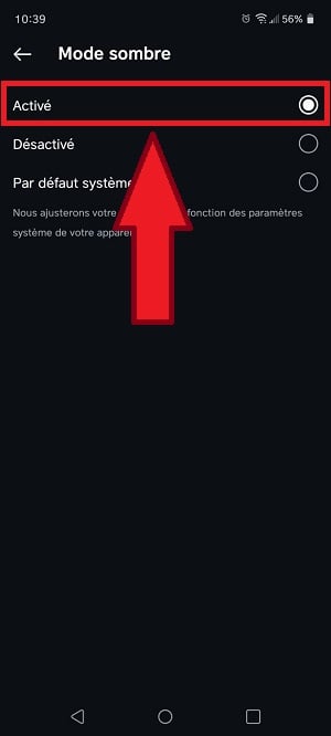 Активируйте темный режим в приложении Insta