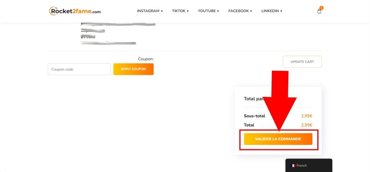 Confirma tu pedido de comentarios de Instagram en Rocket2fame