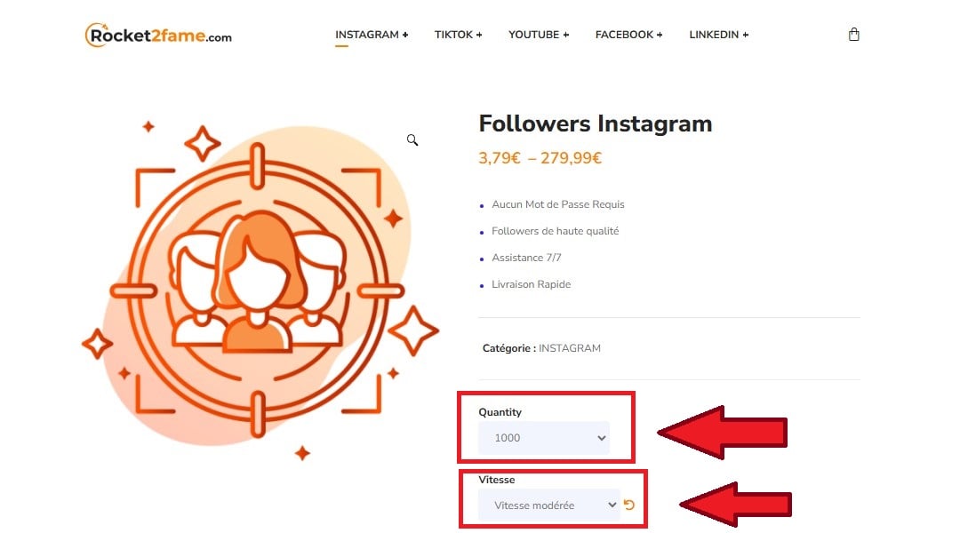 Pilihan jumlah pengikut Insta dan kecepatan pengiriman