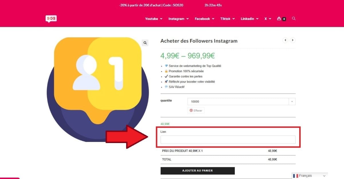 Tautan ke profil Instagram di mana pengikut dapat ditambahkan