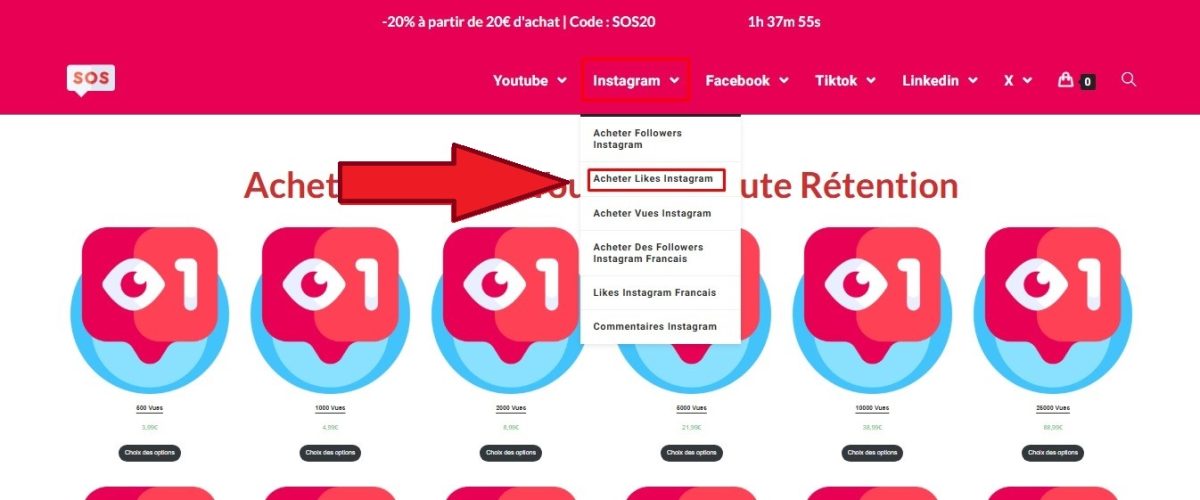 Opsi untuk membeli suka Instagram di SosVues