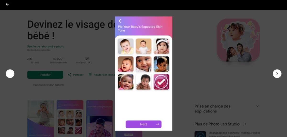 Image représentative de l'interface de Guess your future baby's face 