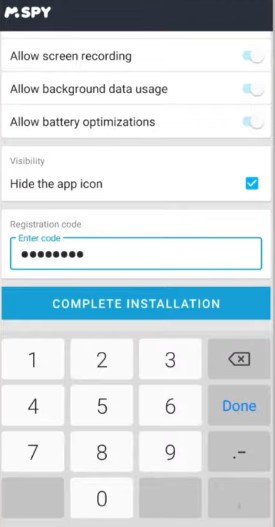 Adicionar o código recebido por correio eletrónico à aplicação Mspy