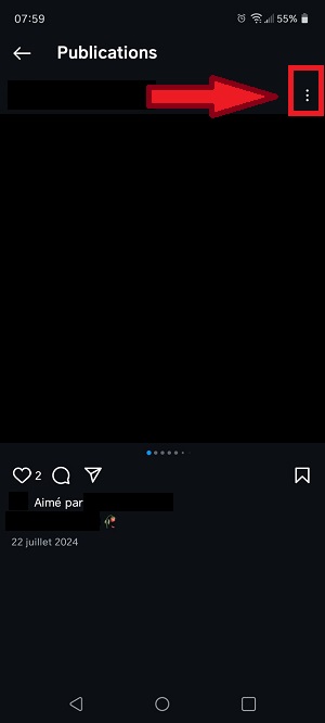 Tres puntos en la esquina superior derecha de la publicación de Instagram