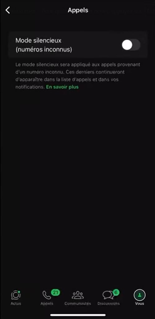 Aktivieren Sie die Option „Unbekannte Nummern stummschalten“.