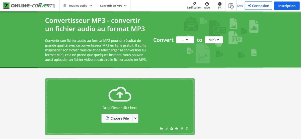 La interfaz online de Convert.com