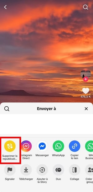 Klik "Bagikan", lalu klik "Hapus repost"