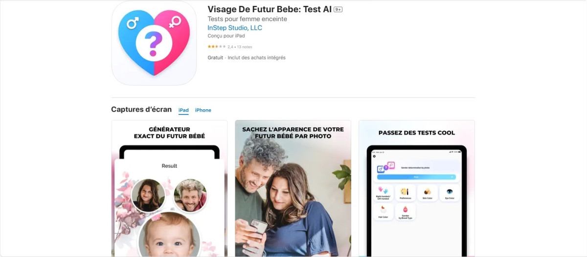 Ilustración de la aplicación Future Baby Face, TEST AI