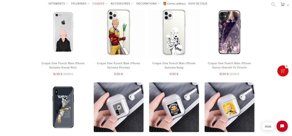 Illustration en image de différents coques sur Boutique Saitama