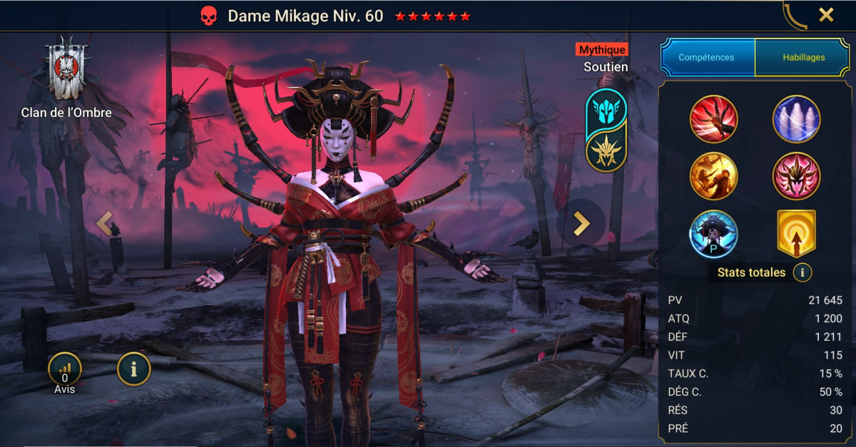 Mastery, grace and artifact guide on Lady Mikage (Lady Mikage) on RSL 