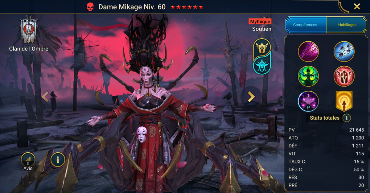 Mastery, grace and artifact guide on Lady Mikage (Lady Mikage) on RSL 