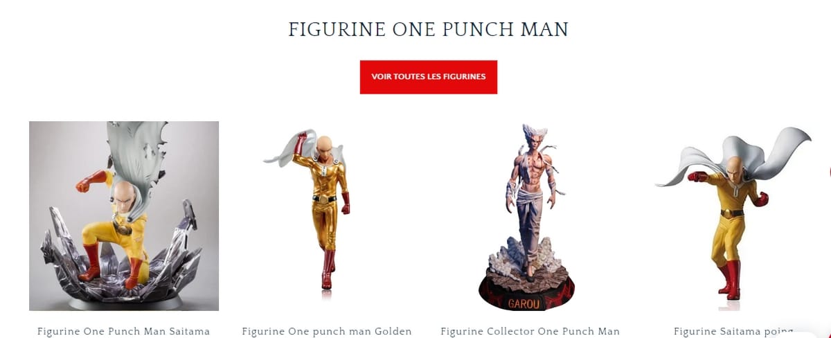 Ilustración de las figuras de One Punch Man en la tienda de Saitama 