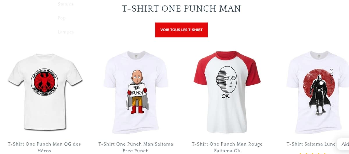 Illustration en image des T-Shirts One Punch Man