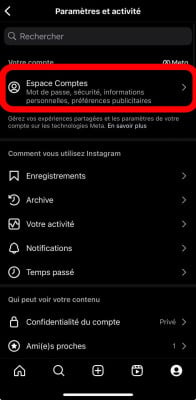 Sama seperti di Android, Anda perlu membuka "Ruang akun" sekali di menu "Pengaturan dan aktivitas".