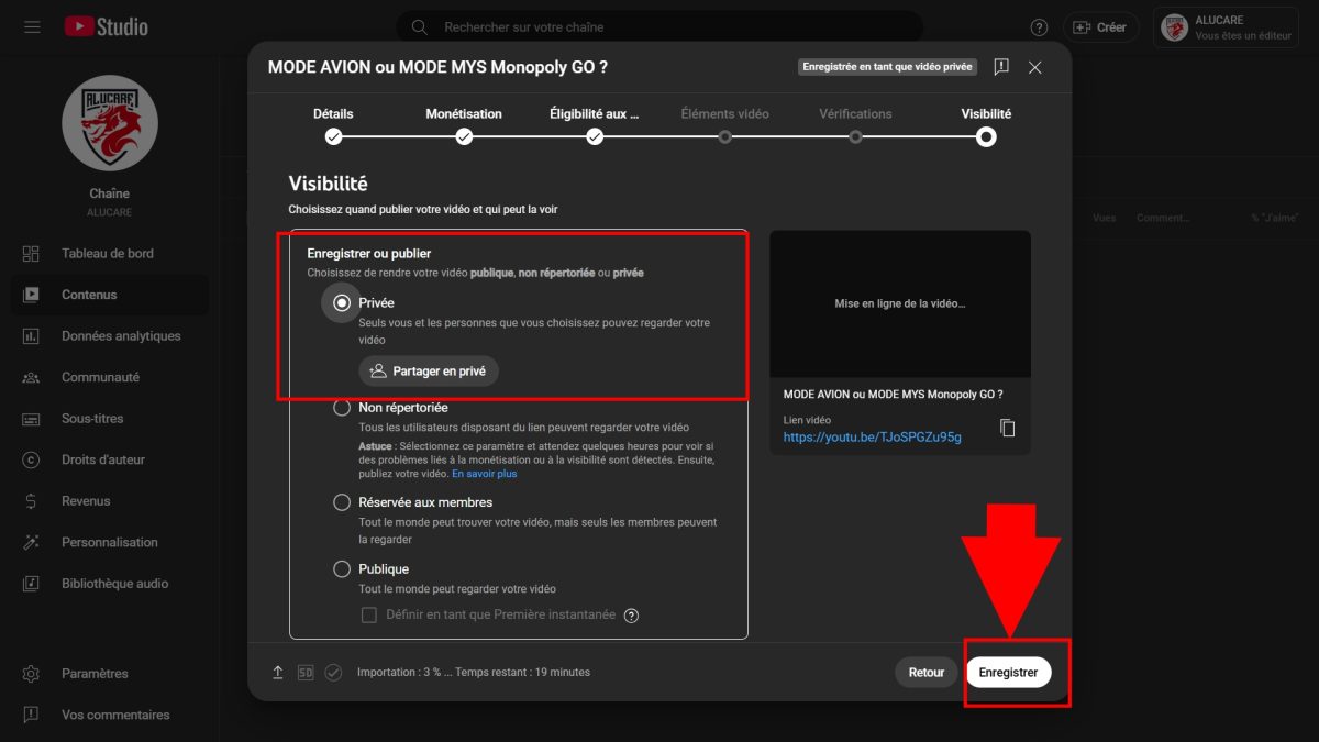 Set a video's audience to private