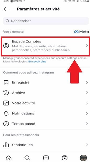 " Espacio de cuenta en Instagram