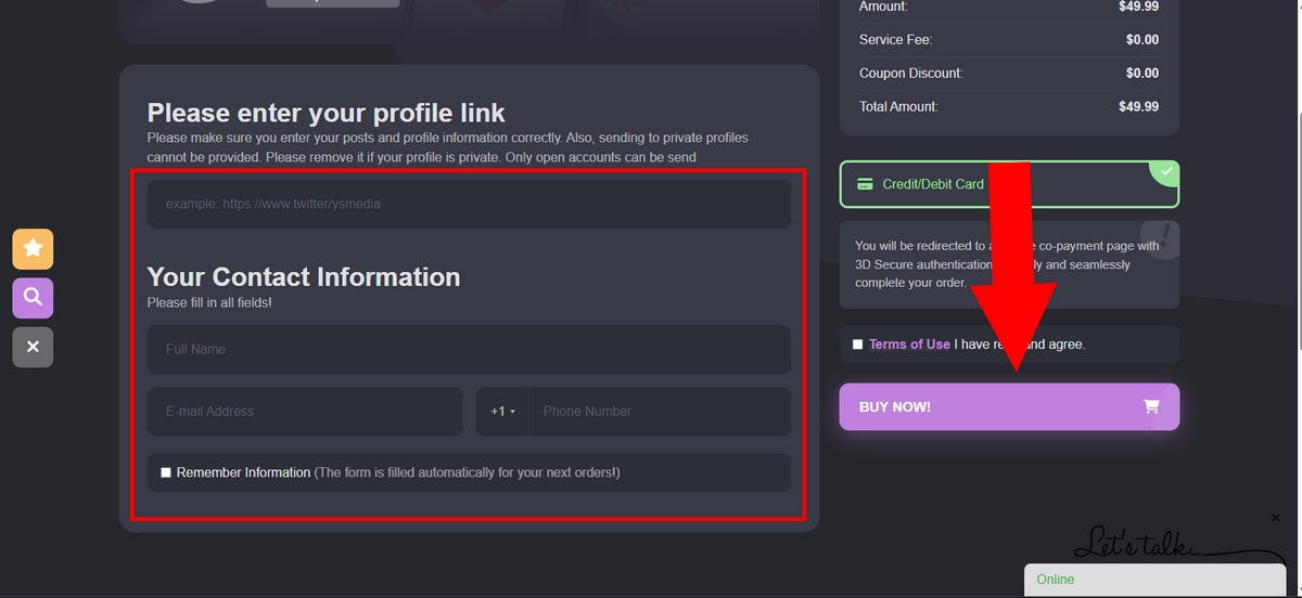 TwitterやXのフォロワーの購入を確定する