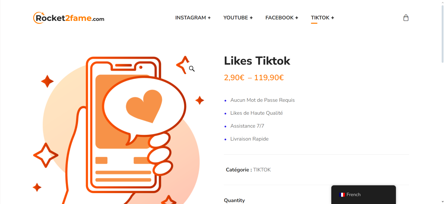 Her er en oversigt over de priser, som Rocket2fame tilbyder for køb af likes på TikTok