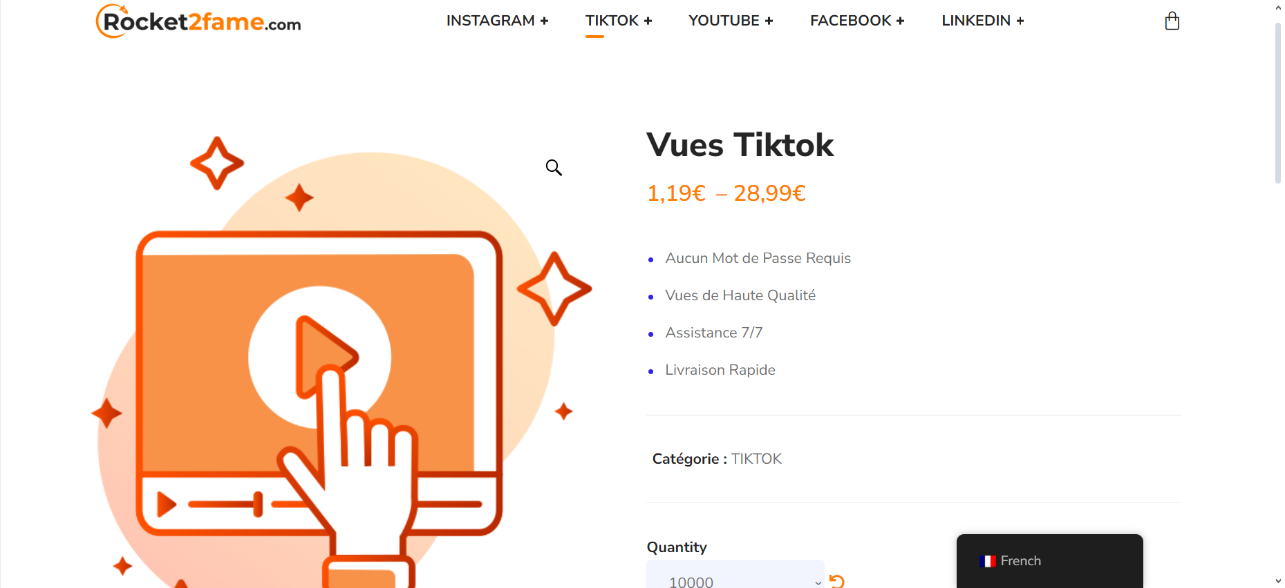 Aqui está uma visão geral dos preços oferecidos pela Rocket2fame para a compra de visualizações TikTok