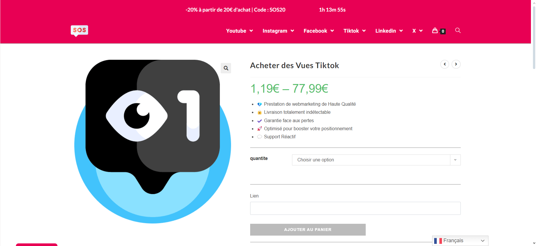 Aqui está uma visão geral dos preços oferecidos pela Sosvues para a compra de visualizações do TikTok