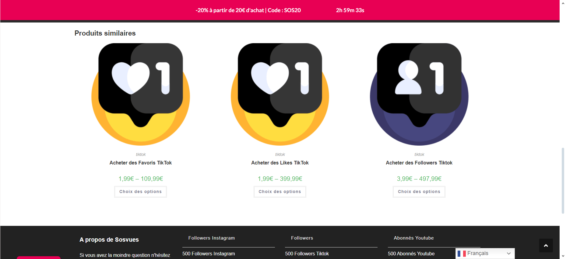Para além da compra de visualizações, eis os outros pacotes oferecidos pela Sosvues para o TikTok
