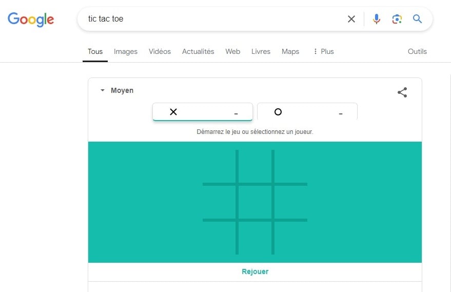 Immagine che illustra il gioco Tic-Tac-Toe di Google