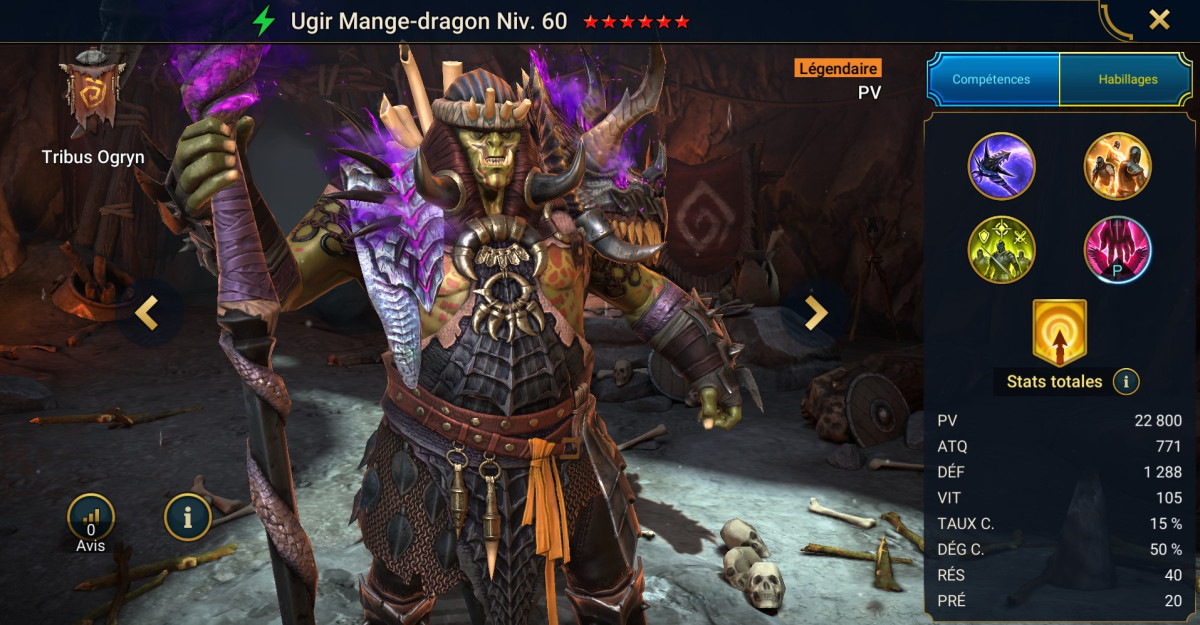 Guide maîtrises, grâce et artefact sur Ugir Mange-dragon (Ugir the Wyrmeater) sur RSL 