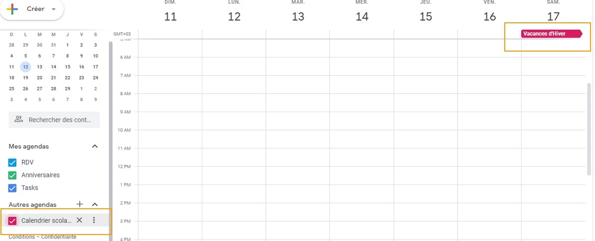 Illustrazione del calendario delle vacanze scolastiche Zona A aggiunta