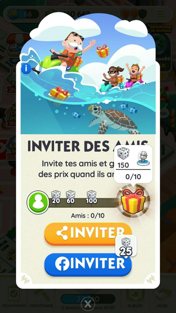 Inviter en ven til Monopoly Go