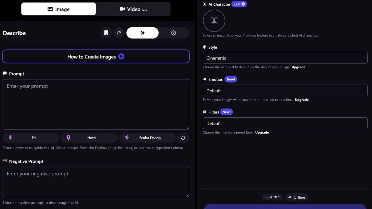 プロンプトちゃんAIのNSFWキャラクター作成機能のスクリーンショット