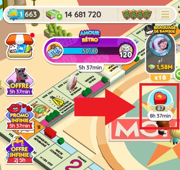 Image d'exemple de tournoi sur l'écran du jeu Monopoly Go (2)