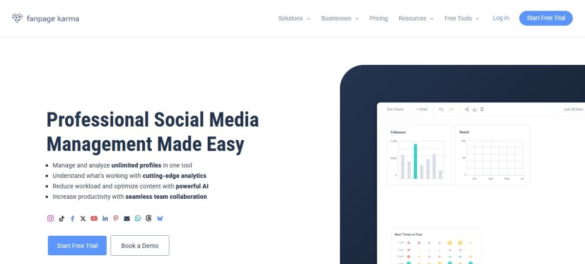Interface principale de Fanpage Karma