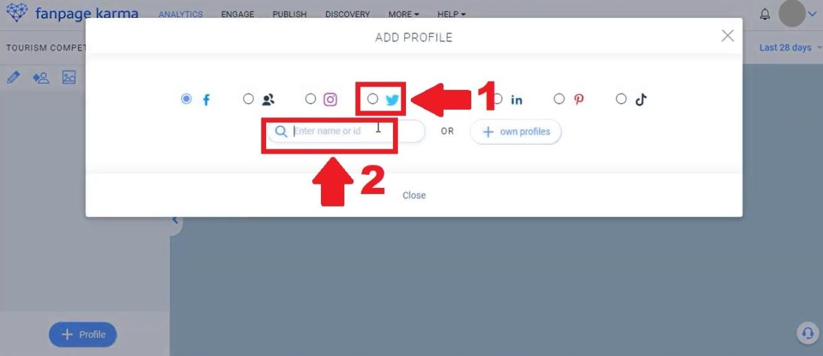 「X(Twitter)」のチェックボックスにチェックを入れ、検索バーにアカウント名を入力してください
