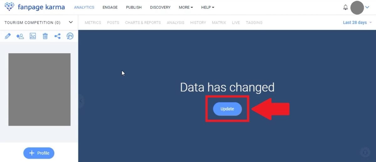 「Update」をクリックして、Xアカウントの分析を開始してください