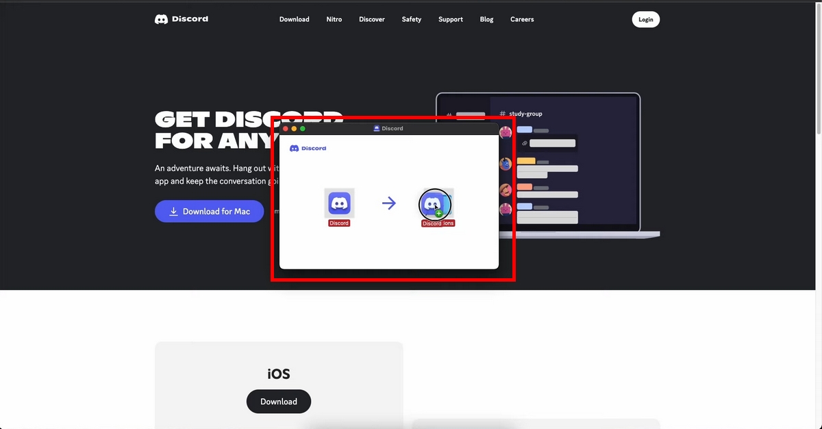 Træk logoet Discord til Applikationer