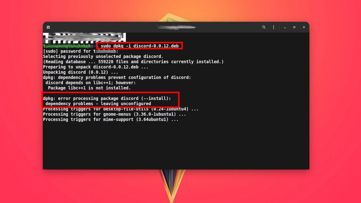 Indsættelse af en specifik kommando i terminalen og en fejlmeddelelse, der vises