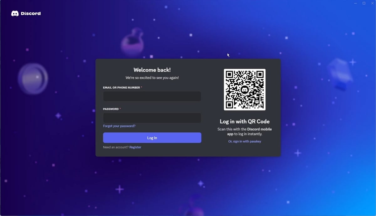 Login-siden for Discord 