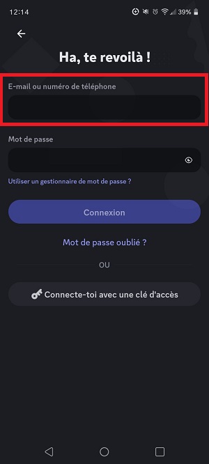 Discordモバイルでメールアドレスまたは電話番号を使用してログイン