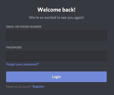 Illustration of the Discord home page at login. 