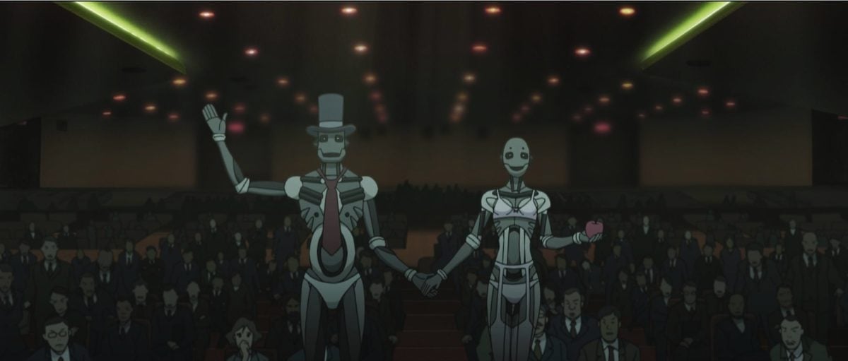 The Animatrix: The Second Renaissance Parts I & II i billeder. Den første til at se i kronologisk rækkefølge.