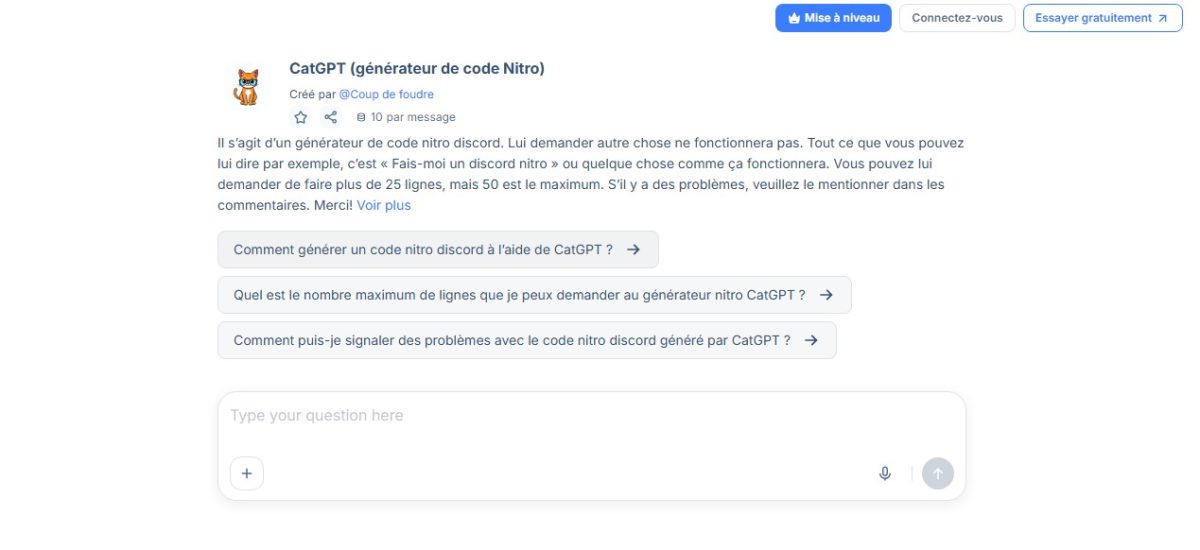Interface du Discord Nitro Generator CatGPT