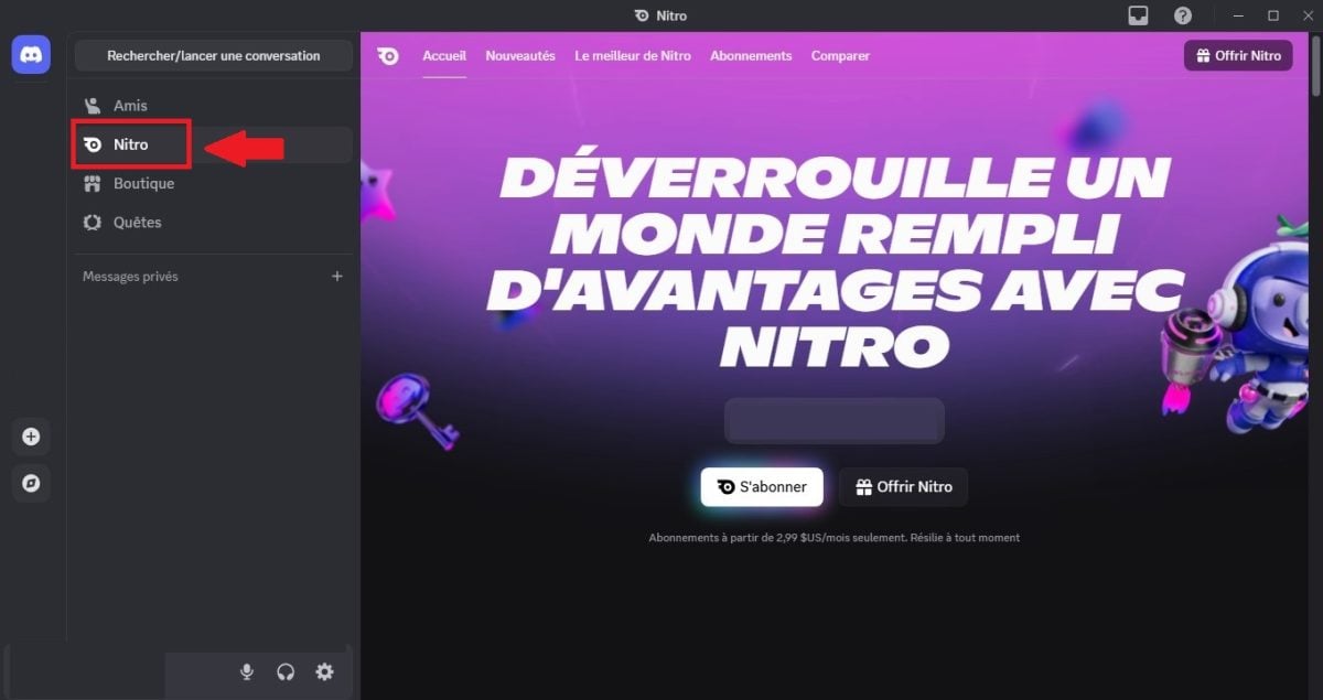 Nitro dans les options sur Discord
