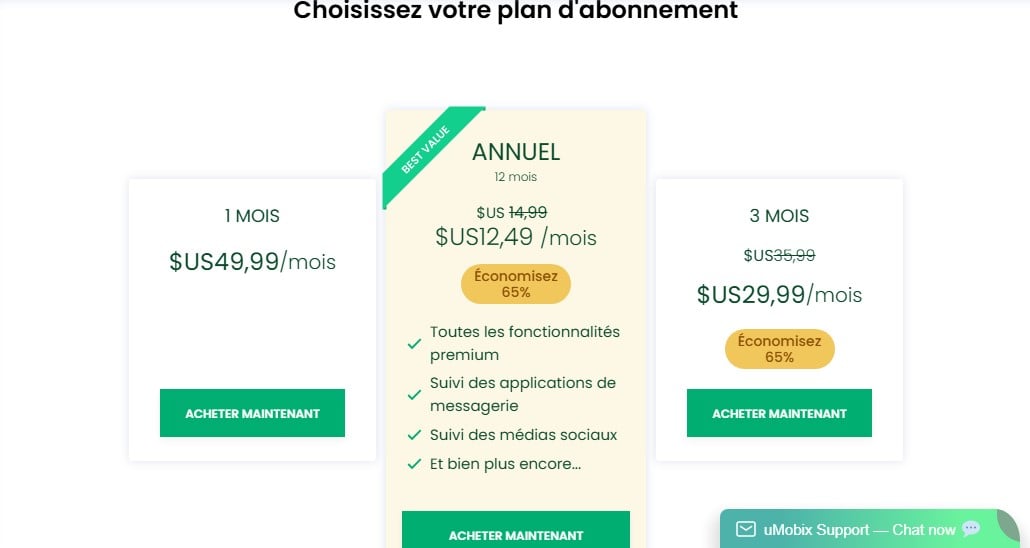 Les prix des abonnements Umobix