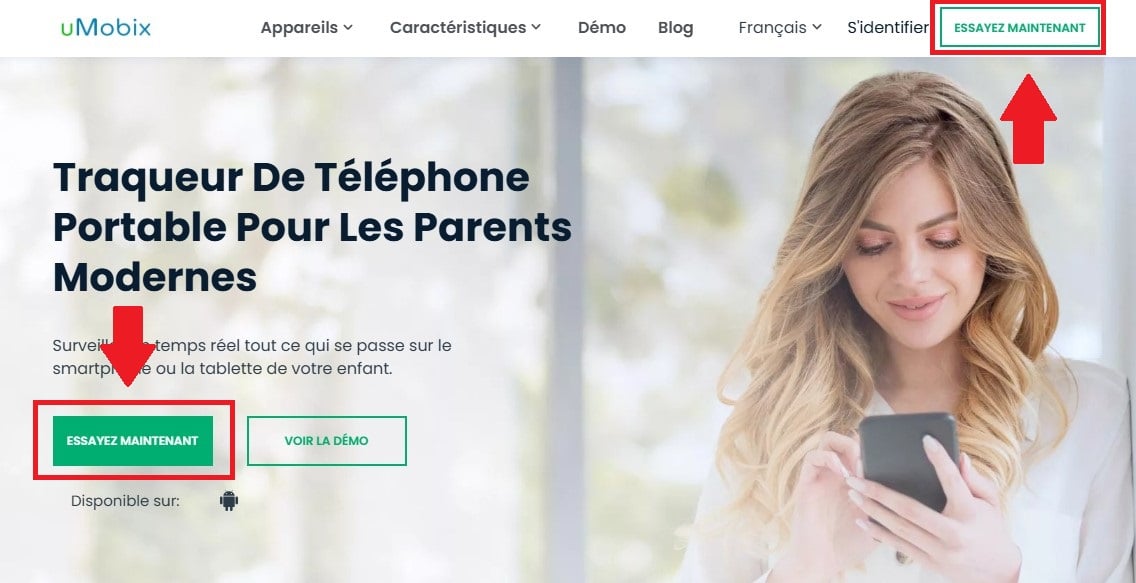 Screenshot de l'option Essayer Maintenant sur la page principale d'Umobix