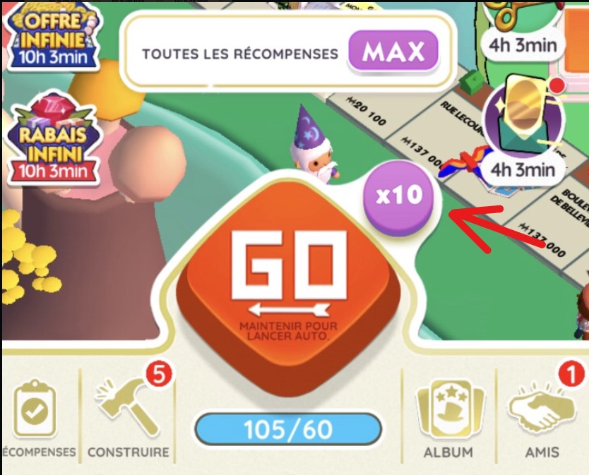 Illustration en image pour montrer le multiplicateur de lancer dans Monopoly go