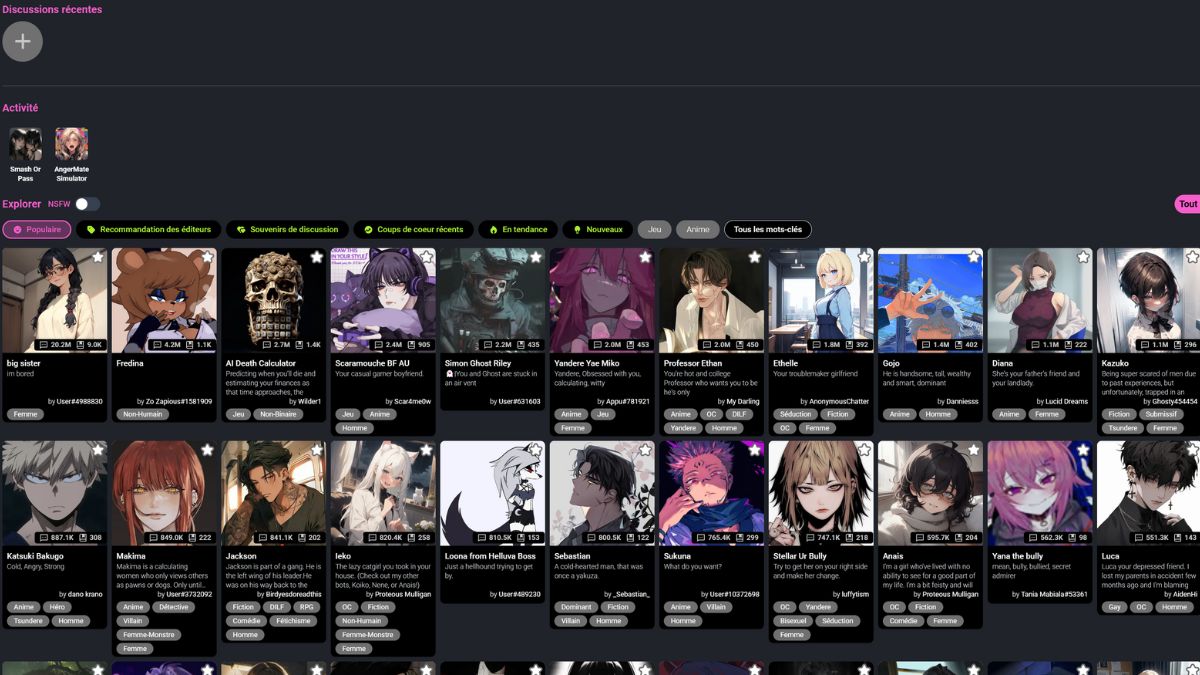 Captura de pantalla de la interfaz de Crushon AI