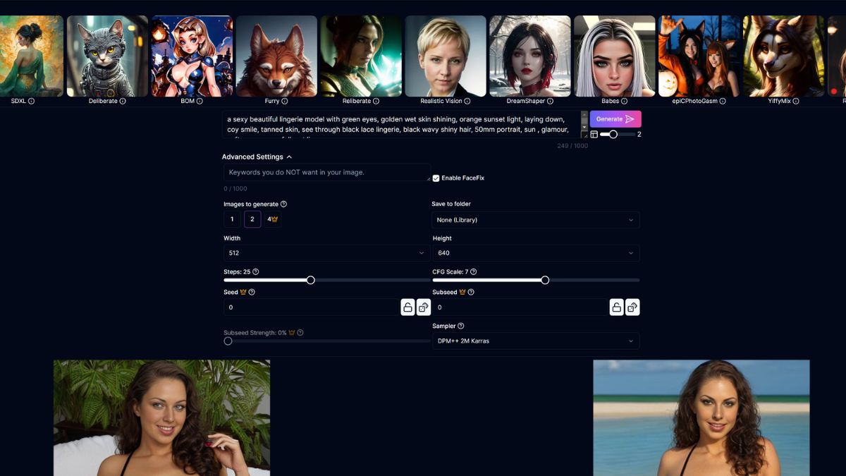 Captura de ecrã da interface do SexyAI