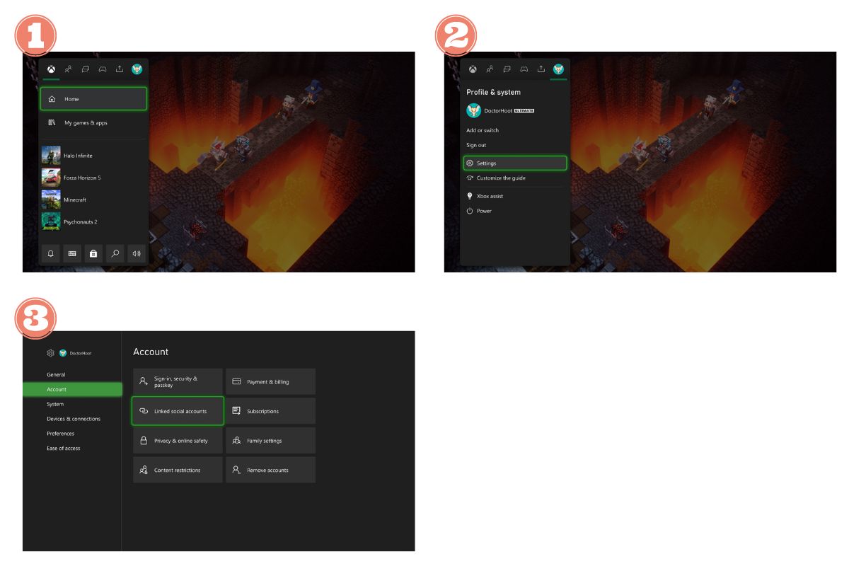 Illustration of Discord account connection from Xbox to Xbox console
